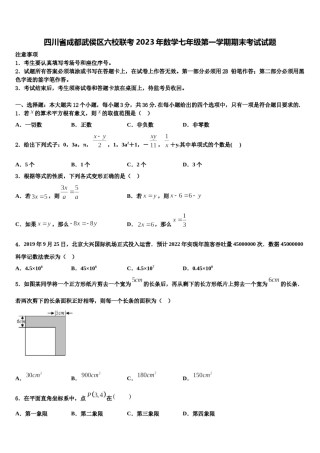 四川省成都武侯区六校联考2023年数学七年级第一学期期末考试试题含解析.doc