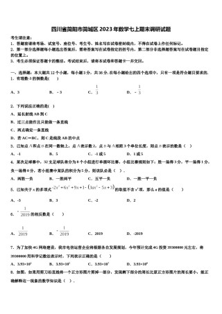 四川省简阳市简城区2023年数学七上期末调研试题含解析.doc