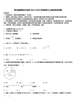 四川省绵阳市江油市2023-2024学年数学七上期末统考试题含解析.doc