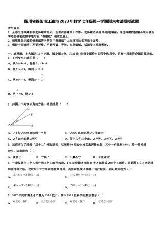 四川省绵阳市江油市2023年数学七年级第一学期期末考试模拟试题含解析.doc