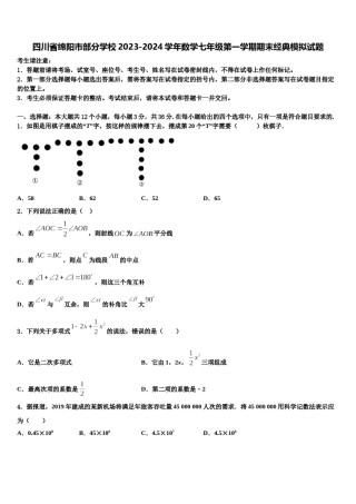 四川省绵阳市部分学校2023-2024学年数学七年级第一学期期末经典模拟试题含解析.doc