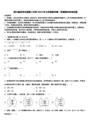 四川省自贡市富顺二中学2023年七年级数学第一学期期末统考试题含解析.doc