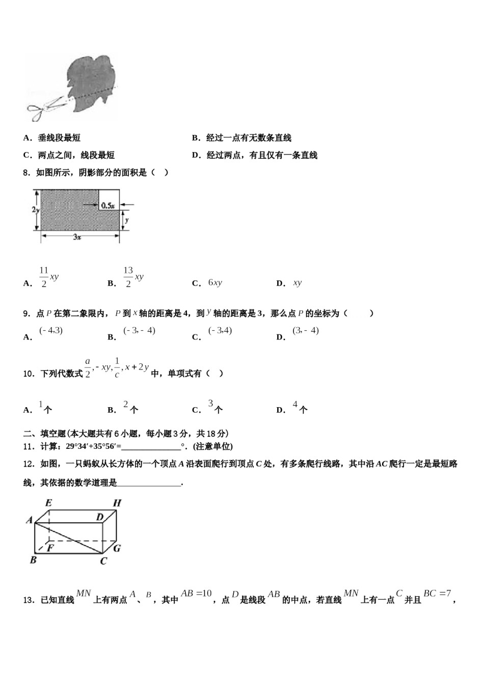 四川省蓬安县2023-2024学年数学七年级第一学期期末调研试题含解析.doc_第2页