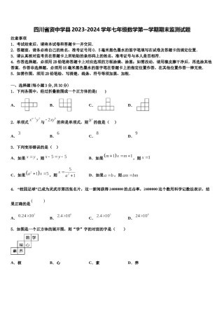 四川省资中学县2023-2024学年七年级数学第一学期期末监测试题含解析.doc