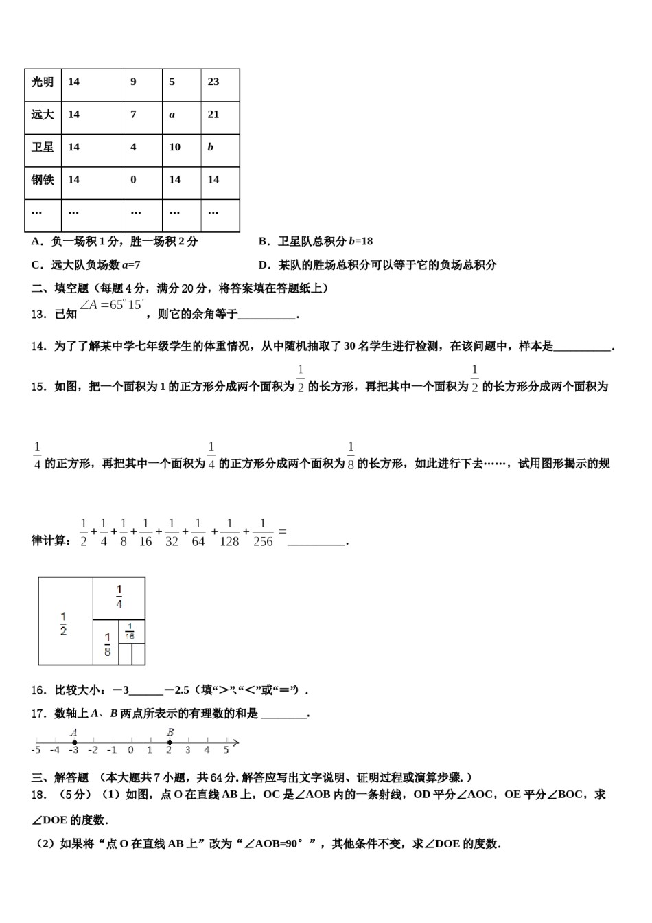 四川省达州市大竹县2023年七年级数学第一学期期末联考试题含解析.doc_第3页