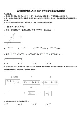 四川省部分地区2023-2024学年数学七上期末经典试题含解析.doc
