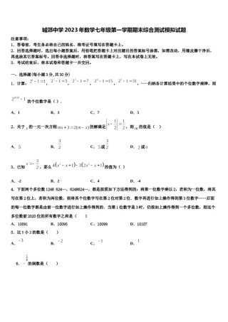 城郊中学2023年数学七年级第一学期期末综合测试模拟试题含解析.doc