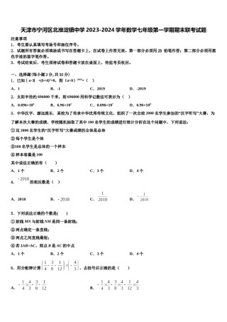 天津市宁河区北淮淀镇中学2023-2024学年数学七年级第一学期期末联考试题含解析.doc
