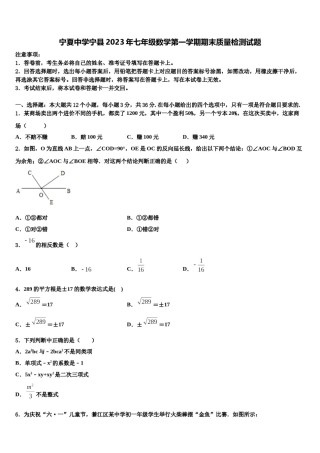 宁夏中学宁县2023年七年级数学第一学期期末质量检测试题含解析.doc