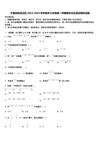 宁夏回族自治区2023-2024学年数学七年级第一学期期末综合测试模拟试题含解析.doc