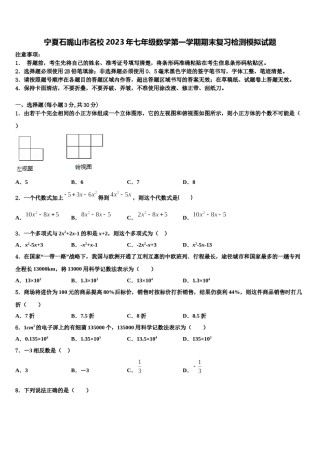 宁夏石嘴山市名校2023年七年级数学第一学期期末复习检测模拟试题含解析.doc