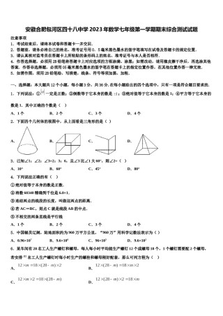安徽合肥包河区四十八中学2023年数学七年级第一学期期末综合测试试题含解析.doc