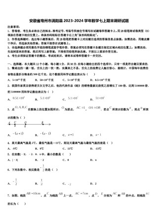 安徽省亳州市涡阳县2023-2024学年数学七上期末调研试题含解析.doc