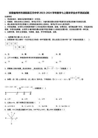 安徽省亳州市涡阳县王元中学2023-2024学年数学七上期末学业水平测试试题含解析.doc
