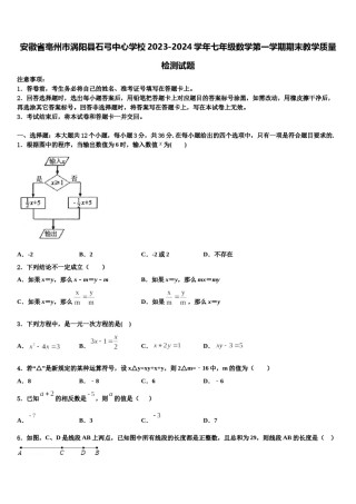 安徽省亳州市涡阳县石弓中心学校2023-2024学年七年级数学第一学期期末教学质量检测试题含解析.doc