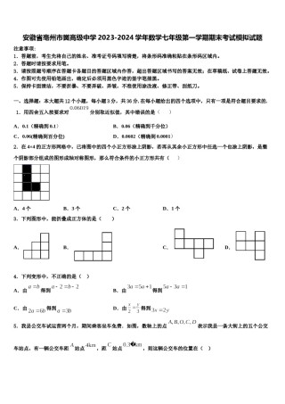 安徽省亳州市黉高级中学2023-2024学年数学七年级第一学期期末考试模拟试题含解析.doc