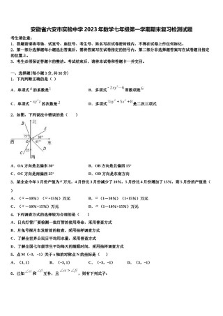 安徽省六安市实验中学2023年数学七年级第一学期期末复习检测试题含解析.doc