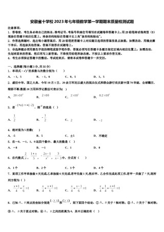 安徽省十学校2023年七年级数学第一学期期末质量检测试题含解析.doc