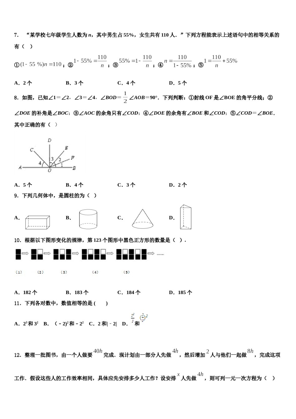 安徽省合肥市第一六八中学2023-2024学年数学七年级第一学期期末教学质量检测试题含解析.doc_第2页