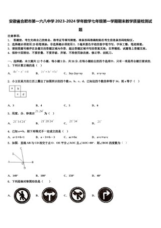 安徽省合肥市第一六八中学2023-2024学年数学七年级第一学期期末教学质量检测试题含解析.doc