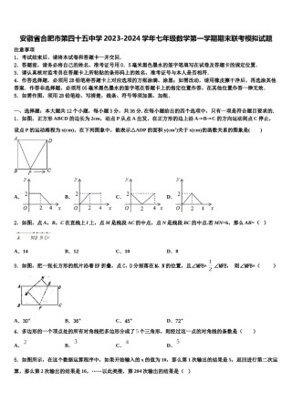 安徽省合肥市第四十五中学2023-2024学年七年级数学第一学期期末联考模拟试题含解析.doc