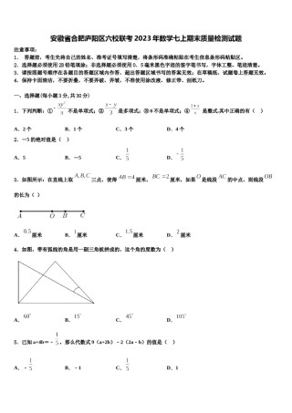 安徽省合肥庐阳区六校联考2023年数学七上期末质量检测试题含解析.doc