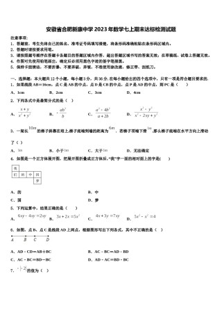 安徽省合肥新康中学2023年数学七上期末达标检测试题含解析.doc
