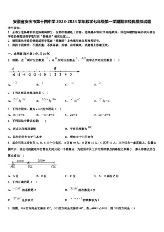 安徽省安庆市第十四中学2023-2024学年数学七年级第一学期期末经典模拟试题含解析.doc