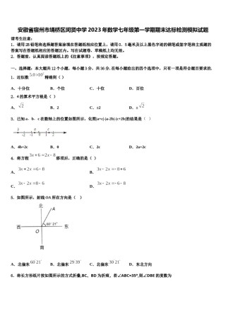 安徽省宿州市埇桥区闵贤中学2023年数学七年级第一学期期末达标检测模拟试题含解析.doc