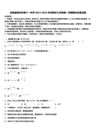 安徽省宿州市第十一中学2023-2024学年数学七年级第一学期期末经典试题含解析.doc