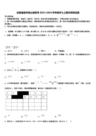 安徽省宿州砀山县联考2023-2024学年数学七上期末预测试题含解析.doc