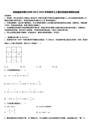 安徽省宿州第九中学2023-2024学年数学七上期末质量检测模拟试题含解析.doc