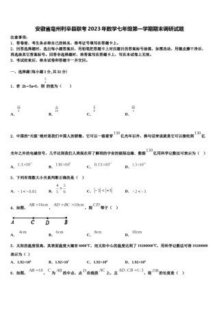 安徽省毫州利辛县联考2023年数学七年级第一学期期末调研试题含解析.doc