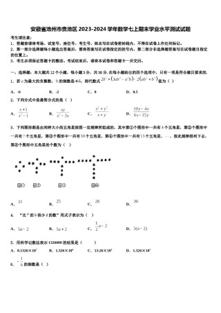 安徽省池州市贵池区2023-2024学年数学七上期末学业水平测试试题含解析.doc