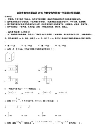 安徽省淮南市潘集区2023年数学七年级第一学期期末检测试题含解析.doc