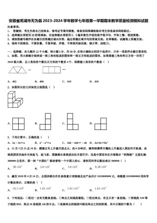安徽省芜湖市无为县2023-2024学年数学七年级第一学期期末教学质量检测模拟试题含解析.doc