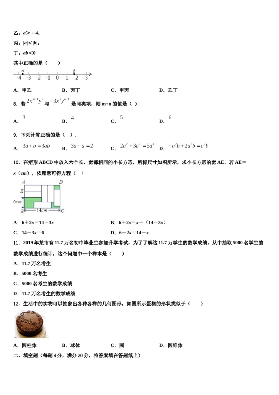 安徽省蒙城2023-2024学年数学七上期末综合测试模拟试题含解析.doc_第2页