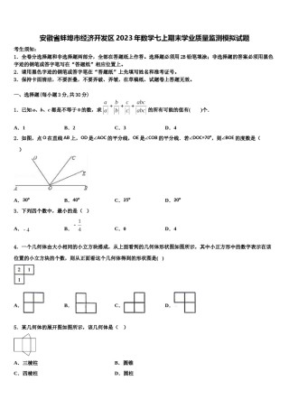 安徽省蚌埠市经济开发区2023年数学七上期末学业质量监测模拟试题含解析.doc