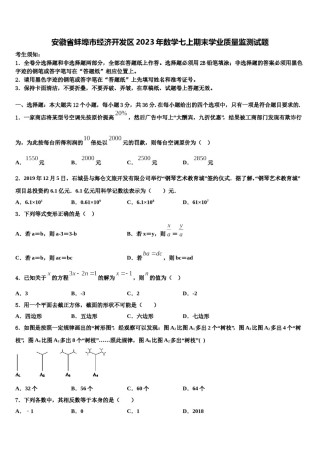安徽省蚌埠市经济开发区2023年数学七上期末学业质量监测试题含解析.doc