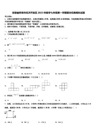安徽省蚌埠市经济开发区2023年数学七年级第一学期期末经典模拟试题含解析.doc
