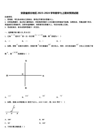 安徽省部分地区2023-2024学年数学七上期末预测试题含解析.doc
