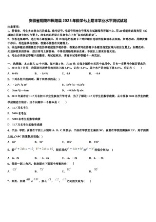 安徽省铜陵市枞阳县2023年数学七上期末学业水平测试试题含解析.doc