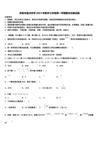 安阳市重点中学2023年数学七年级第一学期期末经典试题含解析.doc