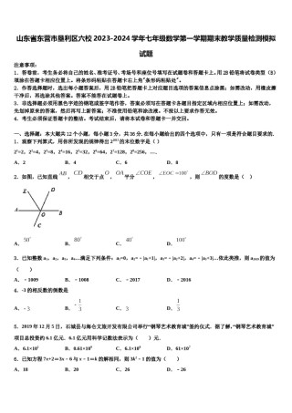 山东省东营市垦利区六校2023-2024学年七年级数学第一学期期末教学质量检测模拟试题含解析.doc