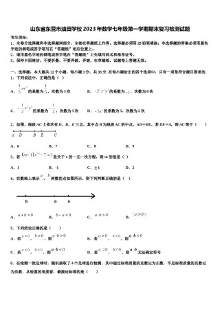 山东省东营市油田学校2023年数学七年级第一学期期末复习检测试题含解析.doc