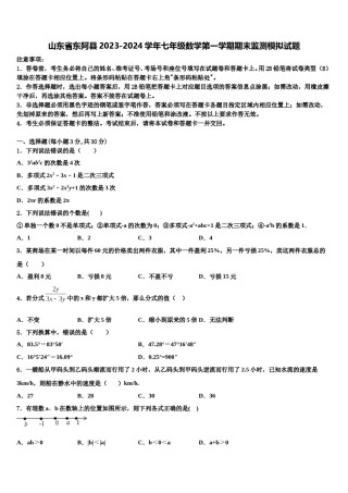 山东省东阿县2023-2024学年七年级数学第一学期期末监测模拟试题含解析.doc