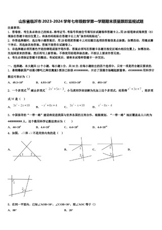 山东省临沂市2023-2024学年七年级数学第一学期期末质量跟踪监视试题含解析.doc
