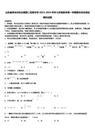 山东省寿光市纪台镇第二初级中学2023-2024学年七年级数学第一学期期末综合测试模拟试题含解析.doc