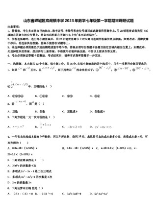 山东省峄城区底阁镇中学2023年数学七年级第一学期期末调研试题含解析.doc