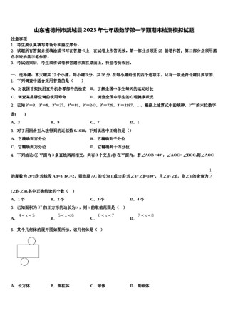 山东省德州市武城县2023年七年级数学第一学期期末检测模拟试题含解析.doc